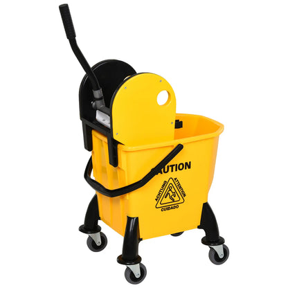 HOMCOM 25L Cleaning Mop Bucket, with Wringer, Wheels and Handle - Yellow