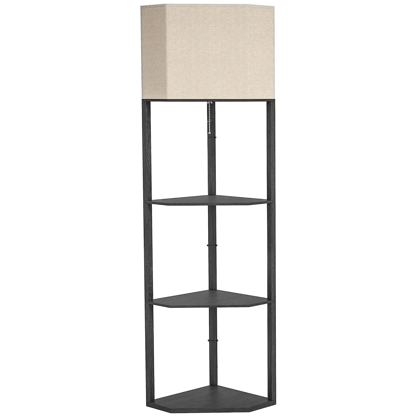 HOMCOM Corner Floor Lamp with Shelves, Modern Tall Standing Lamp with Chain Switch for Living Room, Bedroom, Black