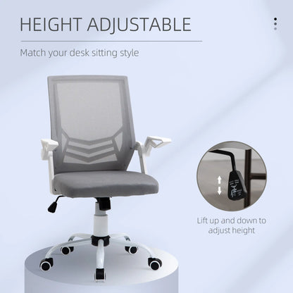 Vinsetto Mesh Office Chair with Flip-up Armrest, Swivel Computer Chair with Adjustable Height, Tilt Function for Home/Office, Grey
