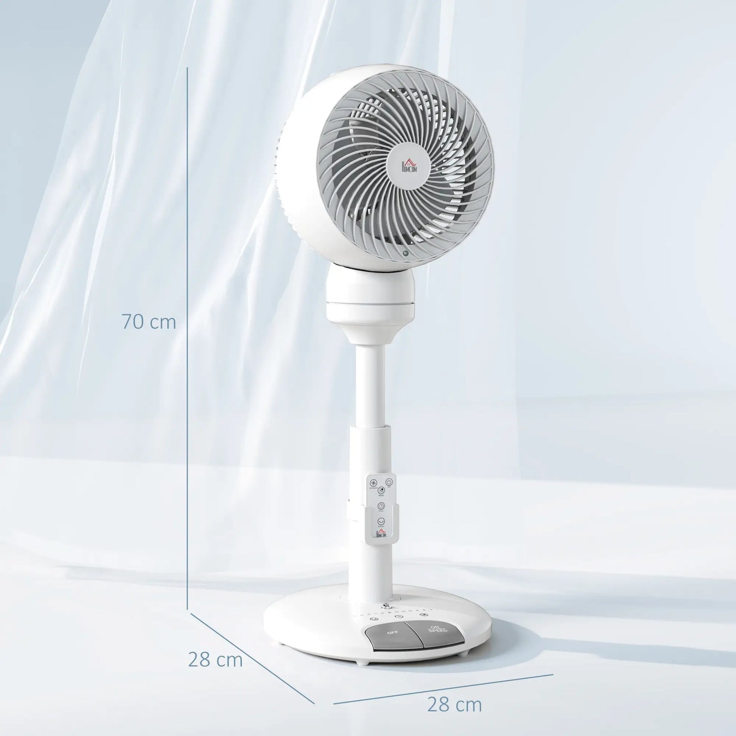 HOMCOM 9'' Air Circulator Fan 3 Speed, 70° Oscillation 90° Vertical Tilt, Height Adjustable, Remote Controller, for Living Room, Office