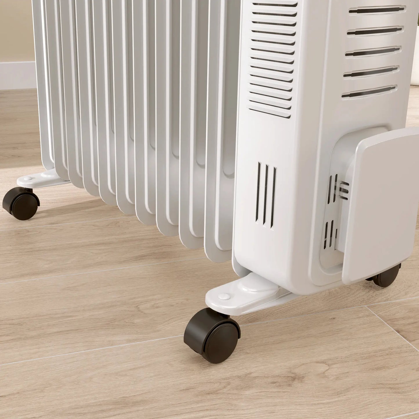 HOMCOM 2.5kW 11 Fin Oil-Filled Radiator, Portable Tower Heater, Auto Shut-Off - White