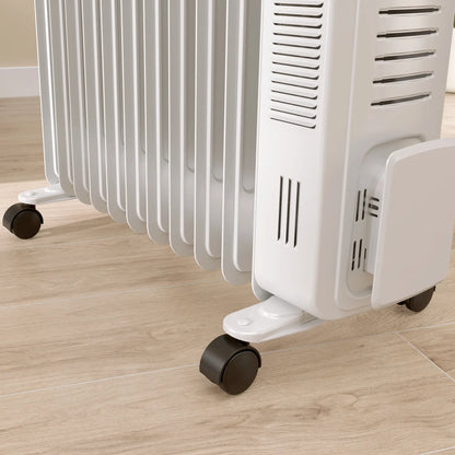 HOMCOM 2.5kW 11 Fin Oil-Filled Radiator, Portable Tower Heater, Auto Shut-Off - White