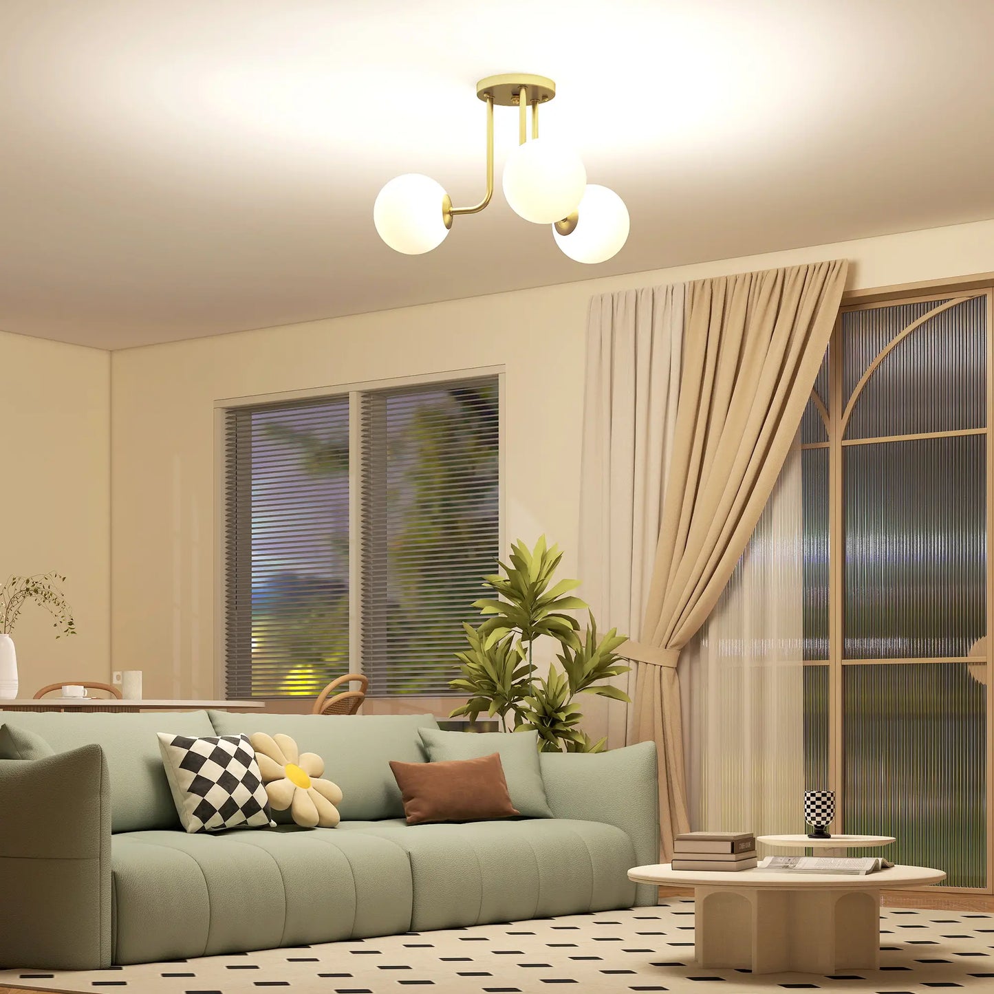 HOMCOM Globe Shades LED Ceiling Light, Modern 3-Light with G9 Sockets, Bulbs Not Included, Gold Tone