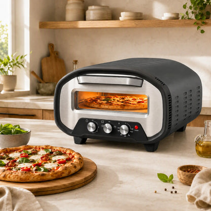 HOMCOM Electric Pizza Oven, Pizza Maker with 3 Knob Control & Ceramic Stone, Viewing Window, 2200W