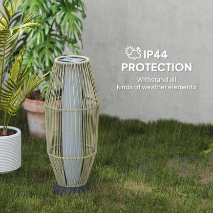Outsunny Garden Rattan Lamp, Tall Solar Rattan Floor Lamp, Light with Auto On/Off LED, IP44 for Outdoor, Grey