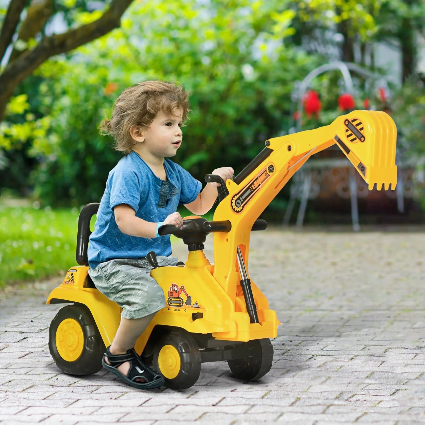 HOMCOM 2 in 1 Kids Ride On Tractor Pull Cart with Bucket, Under Seat Storage for 1.5-4 Years, Yellow