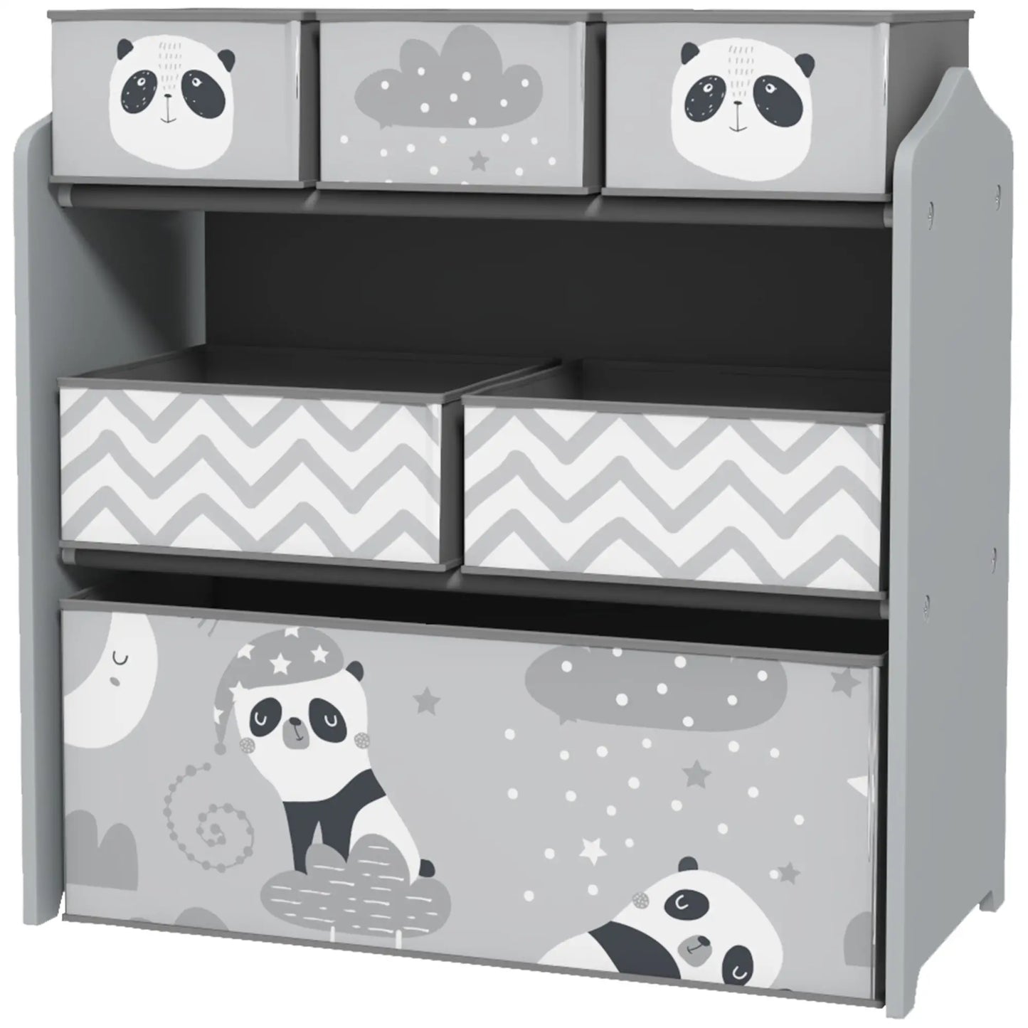 ZONEKIZ Kids Storage Unit, Toy Storage Organiser with Six Fabric Bins for Bedrooms, Playrooms - Grey