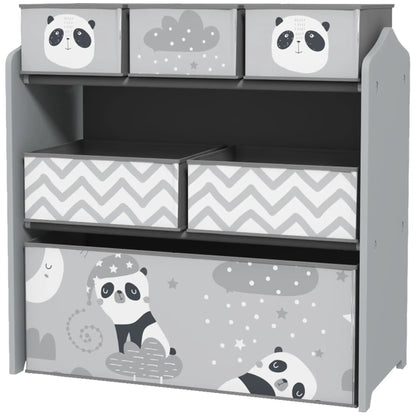 ZONEKIZ Kids Storage Unit, Toy Storage Organiser with Six Fabric Bins for Bedrooms, Playrooms - Grey