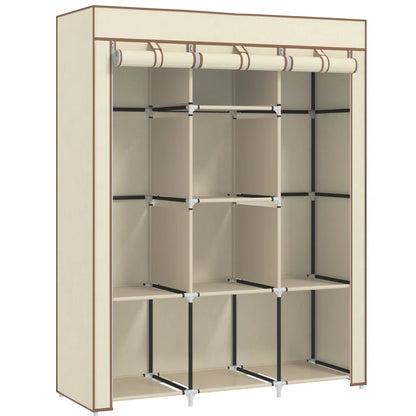 HOMCOM Fabric Cloth Wardrobe Clothes Organizer with Rails and Shelves - Cream White