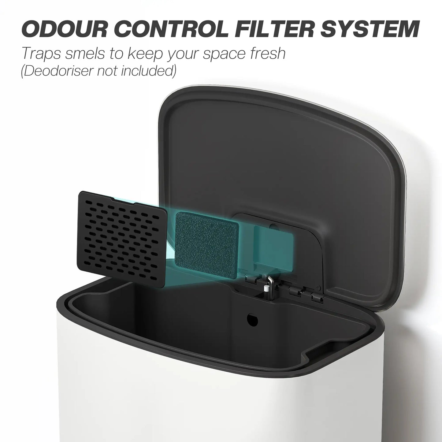 HOMCOM 50L Kitchen Bin with Soft-Close Lid, Stainless Steel Pedal Bin with Removable Inner Bucket, Carry Handle, Cream