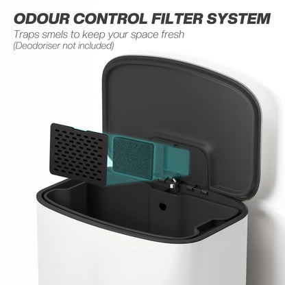 HOMCOM 50L Kitchen Bin with Soft-Close Lid, Stainless Steel Pedal Bin with Removable Inner Bucket, Carry Handle, Cream