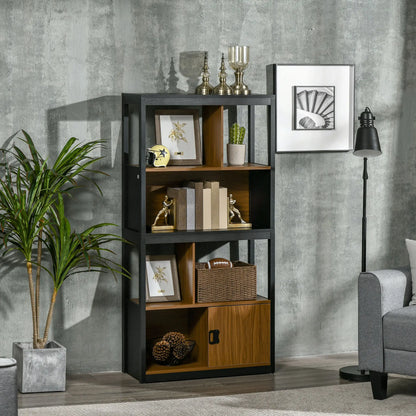 HOMCOM Modern 4-Tier Bookshelf, Freestanding Bookcase with Storage Shelving and Closed Cabinet, for Home Office, Walnut Brown