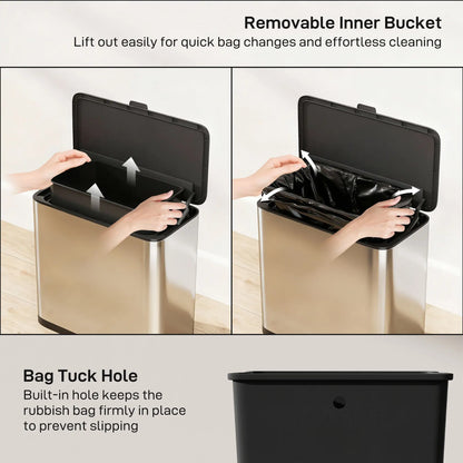 HOMCOM 8L Hanging Kitchen Bin, Rubbish Bin with Lid & Removable Inner Bucket for Under Cabinet, Under Sink, Office