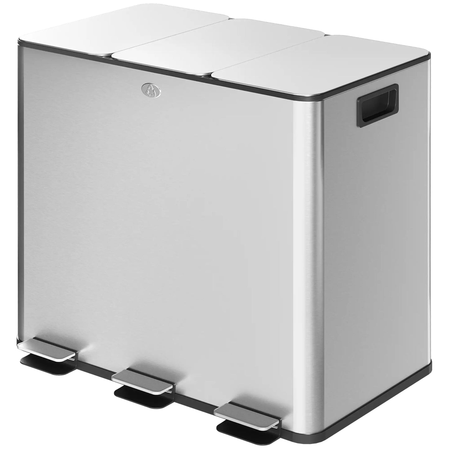 HOMCOM 3 x 15L Pedal Bin, Steel Triple Kitchen Bin with Soft Close Lid, Removable Inner Buckets, Fingerprint-Proof, Silver Tone