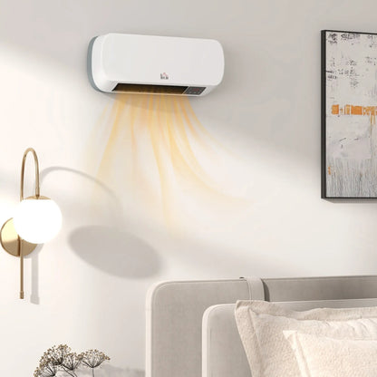 HOMCOM 2000W Wall Mounted Ceramic Electric Space Heater, 10-49°C Temperature, White