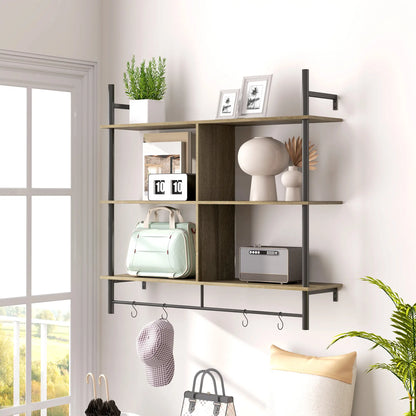 HOMCOM Three-Tier Floating Shelf Wall Mount Home Furniture - Grey Wood Effect