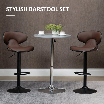 HOMCOM Adjustable Swivel Bar Stools Set of 2, Barstools with Footrest and Backrest, Steel Frame Gas Lift, for Kitchen, Dining Room, Brown
