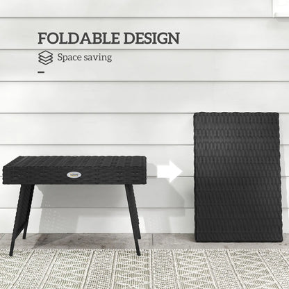 Outsunny Foldable Outdoor Side Table, Bistro Garden Rattan Coffee Table with Steel Frame, Black