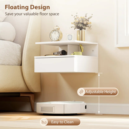 HOMCOM Set of Two Floating Bedside Tables Wall-Mounted Side Table - White