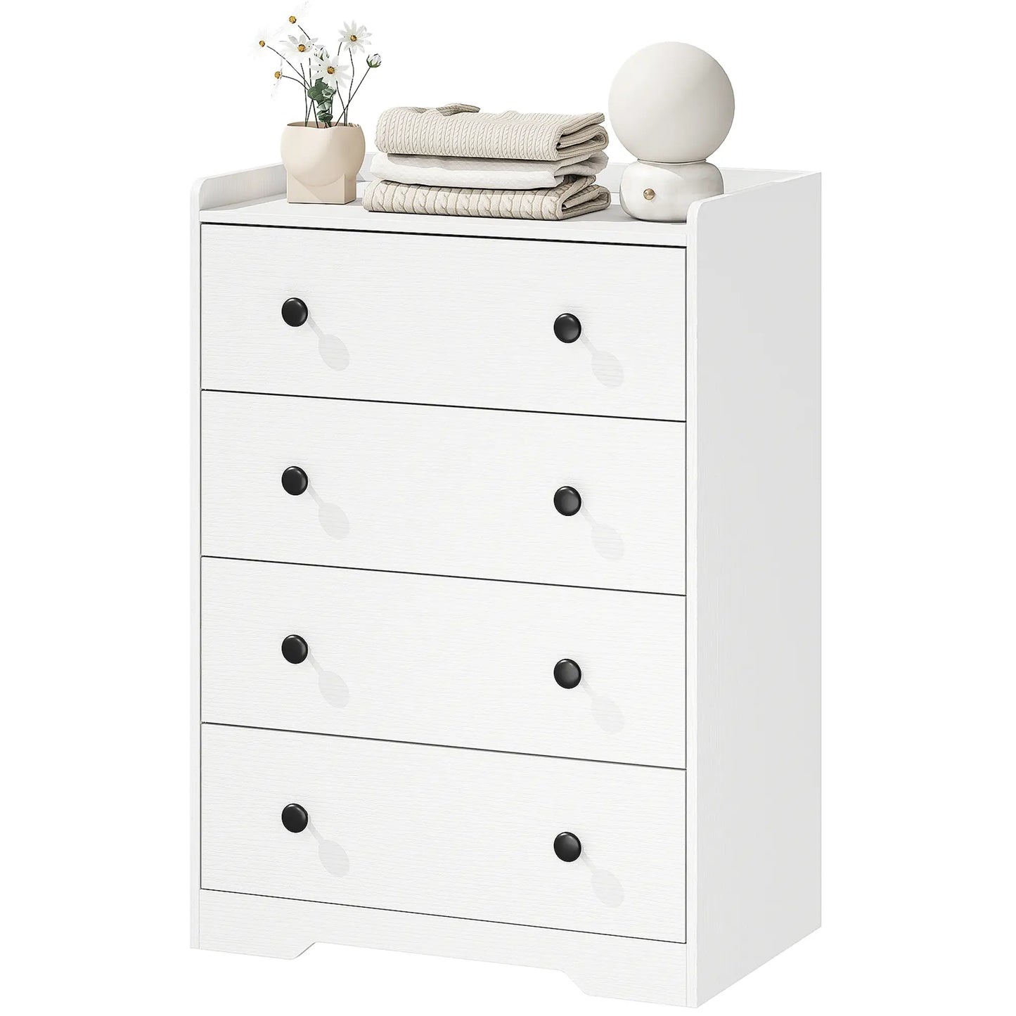 HOMCOM 4 Drawer Chest of Drawers, Modern Dresser for Bedroom, Storage Cabinet, White Wood Effect