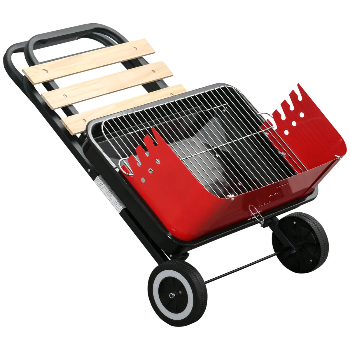 Outsunny Charcoal Trolley BBQ Barbecue Grill Garden Picnic Party Outdoor Cooking with Windshield, Black/Red