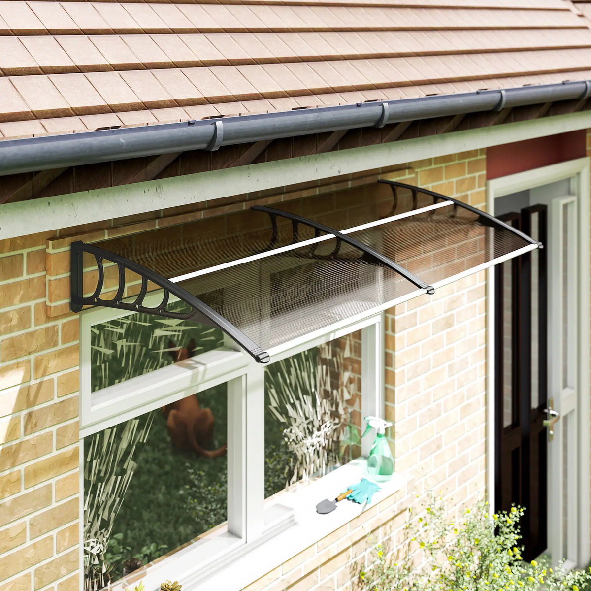Outsunny Front Door Canopy, Outdoor Awning, Rain Shelter, 200 x 96cm, Brown