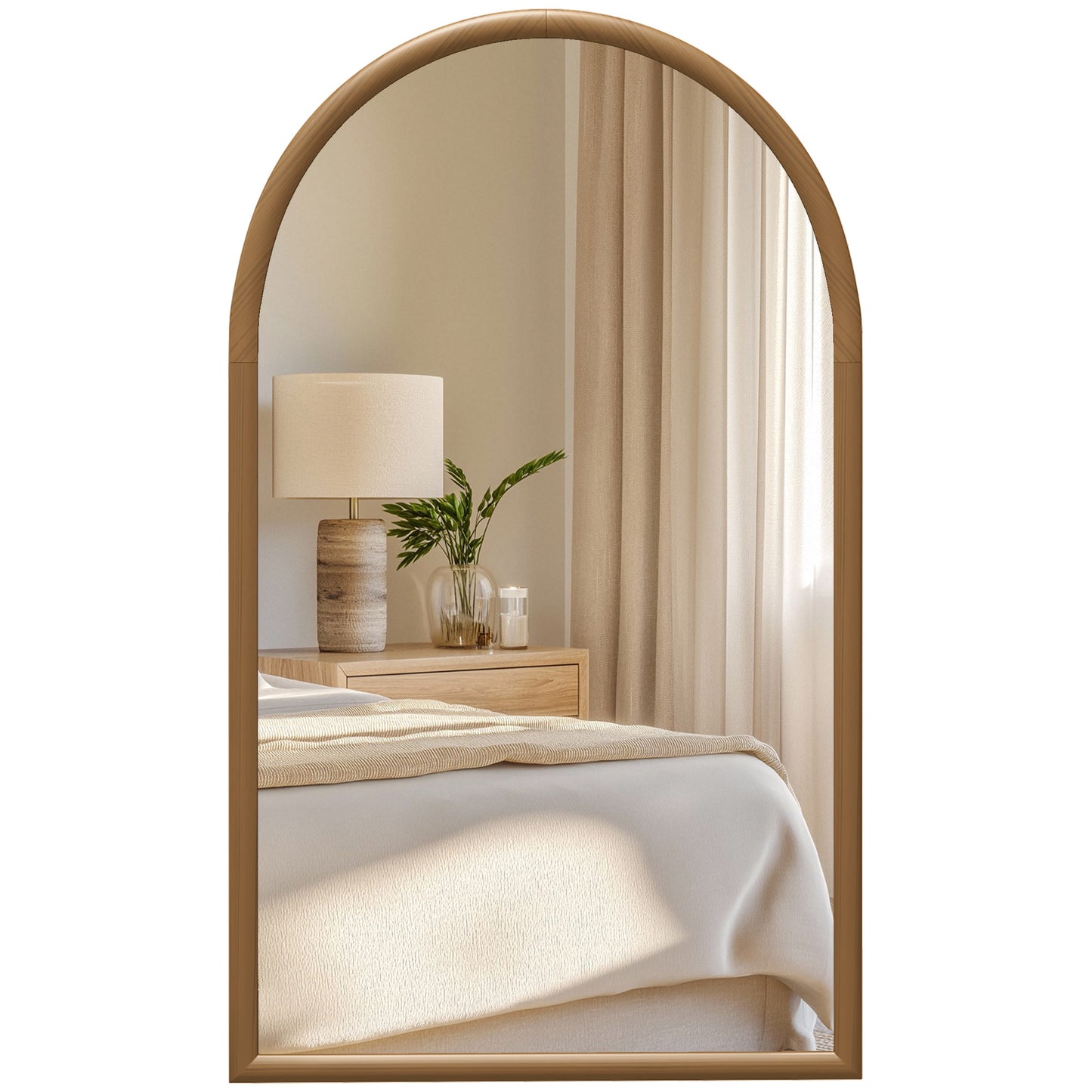 HOMCOM 110 x 65cm Wooden Arched Mirror, Wall Mount- Natural Finish