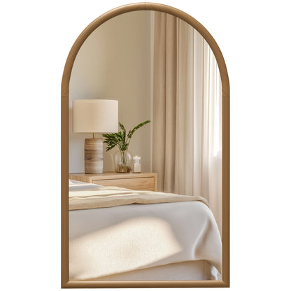 HOMCOM 110 x 65cm Wooden Arched Mirror, Wall Mount- Natural Finish