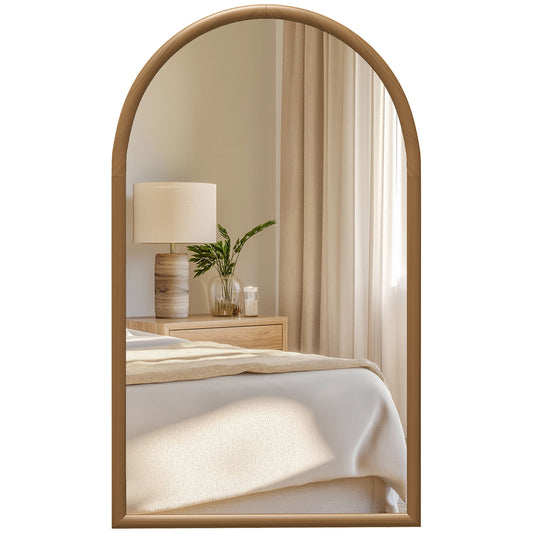 HOMCOM 110 x 65cm Wooden Arched Mirror, Wall Mount- Natural Finish
