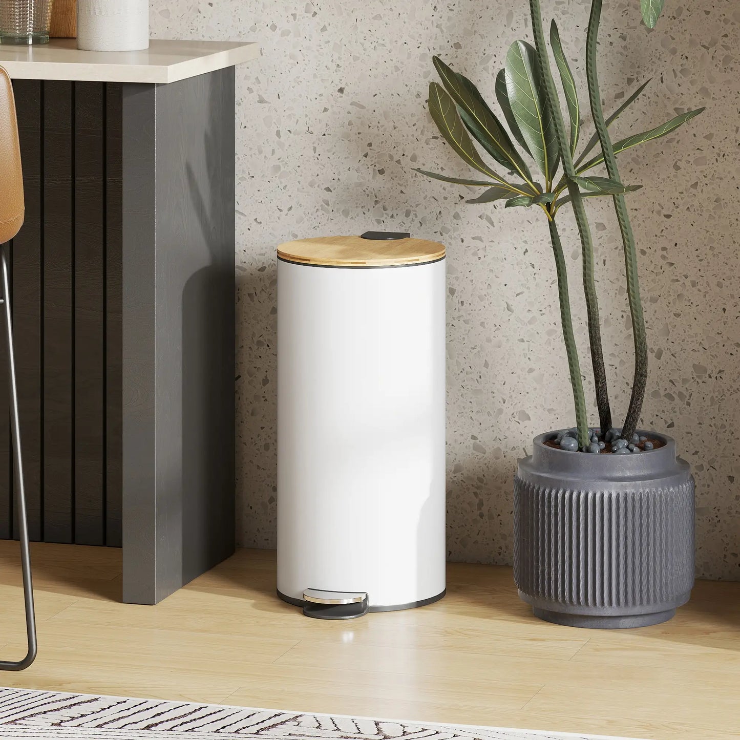 HOMCOM Kitchen Bin, 30 Litre Pedal Rubbish Bin with Removable Bucket, White, Natural