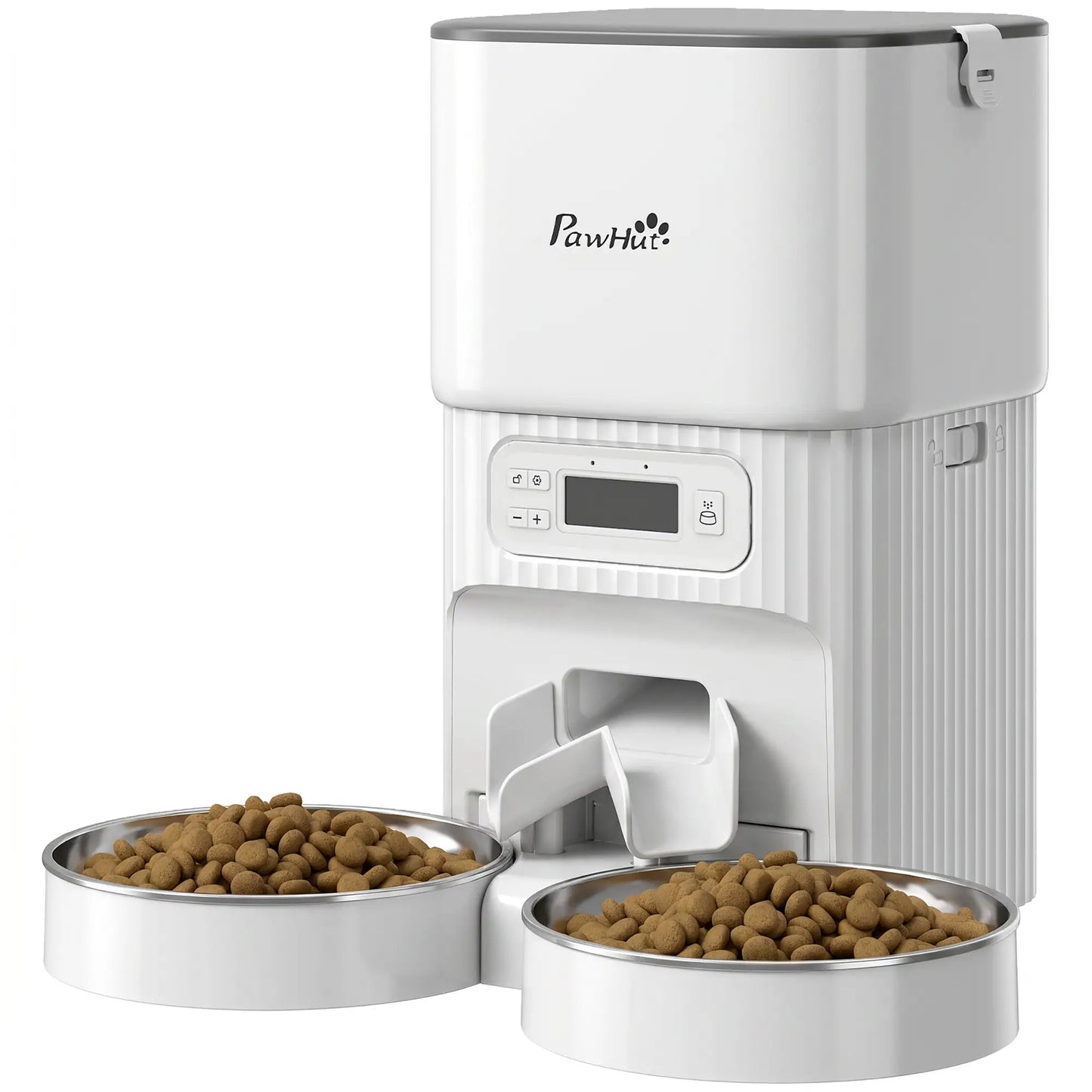 PawHut Automatic Cat Feeder Timed Portion Control Pet Food Dispenser with 2 Stainless Steel Bowls