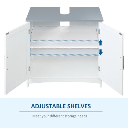 Kleankin Pedestal Under Sink Double Doors Cabinet, Modern Bathroom Vanity Unit, Storage Cupboard with Adjustable Shelves