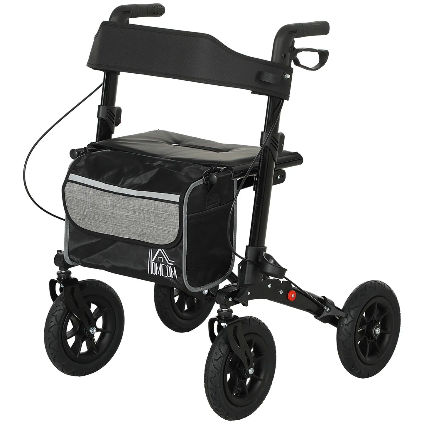 HOMCOM 4 Wheeled Folding Rollator Walker with Padded Seat, Backrest, Lightweight Walking Frame with Storage Bag, Dual Brakes for Seniors