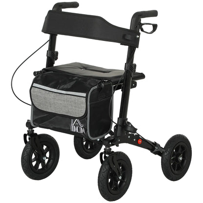 HOMCOM 4 Wheeled Folding Rollator Walker with Padded Seat, Backrest, Lightweight Walking Frame with Storage Bag, Dual Brakes for Seniors
