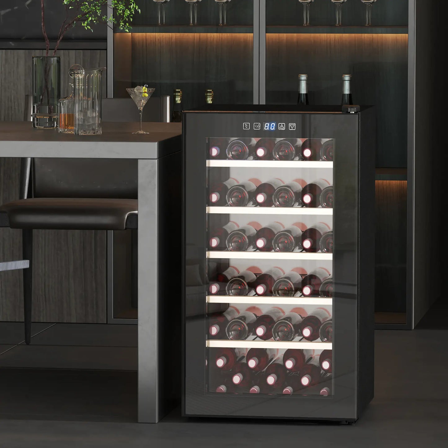 HOMCOM 41 Bottle Wine Fridge, 91 Litre Capacity, 45cm Freestanding Wine Cooler Fridge with LED Light, Digital Touch Screen, Black