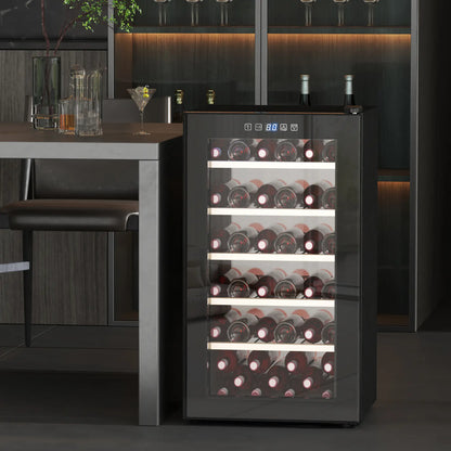 HOMCOM 41 Bottle Wine Fridge, 91 Litre Capacity, 45cm Freestanding Wine Cooler Fridge with LED Light, Digital Touch Screen, Black