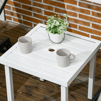 Outsunny Garden Side Table End Table Patio Coffee Table with Umbrella Hole, Steel Frame, White