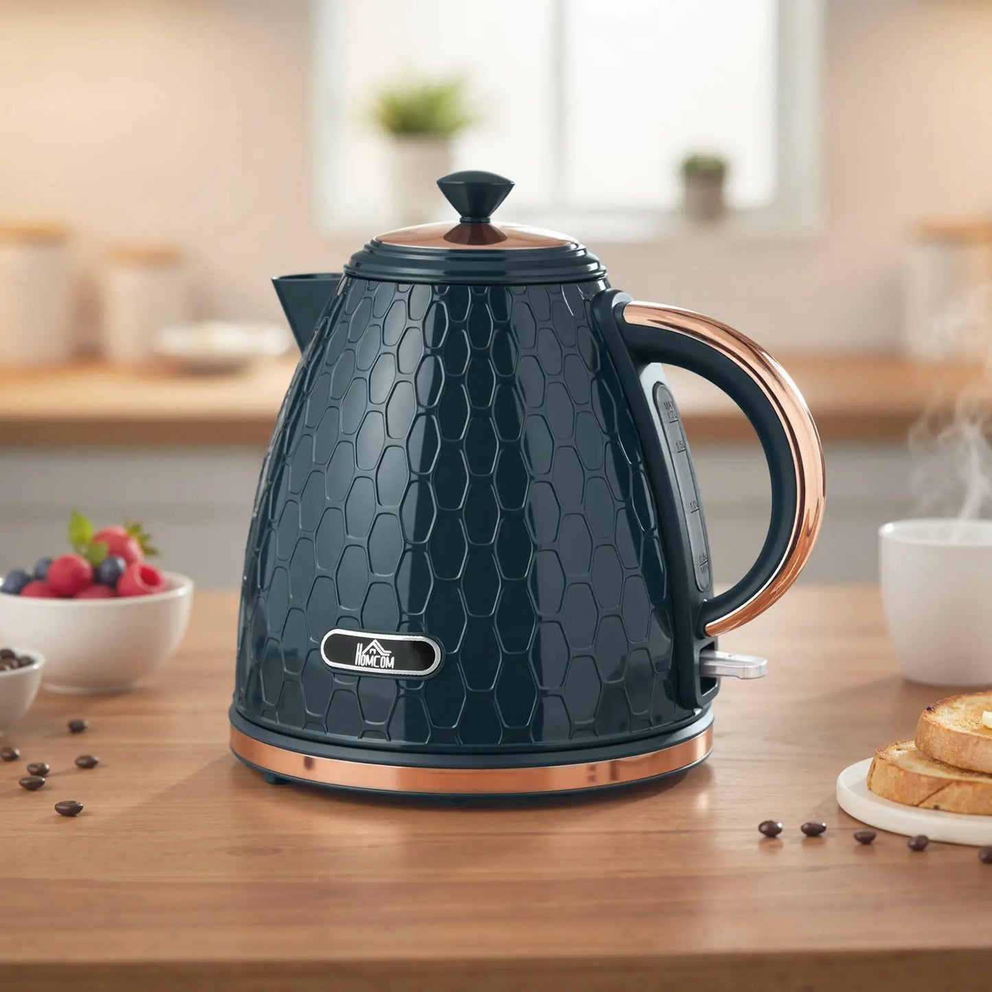 HOMCOM 3000W Rapid Boil Honeycomb Kitchen Electric Kettle - Dark Blue