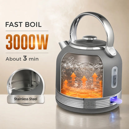 HOMCOM Stainless Steel Fast Boil Cordless Kettle and 4 Slice Toaster Kitchen Set, 1.7L 3000W, Grey