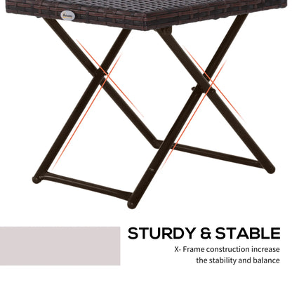 Outsunny Folding Rattan Garden Coffee Table, Small Square Outdoor Bistro Side Table for Patio, Balcony, Porch, Brown