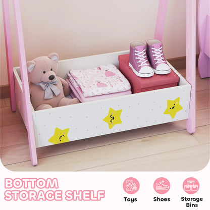 AIYAPLAY Kids Baby Clothing Rack with Hangers, Storage Shelf, Star Theme for Ages 3-6, Pink