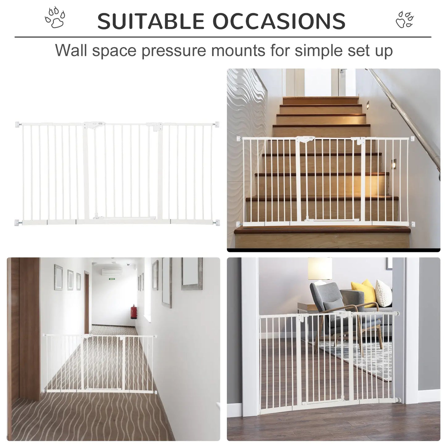 PawHut Dog Gate Stair Gate Pressure Fit Pets Barrier Auto Close for Doorway Hallway, 74-148cm Wide Adjustable