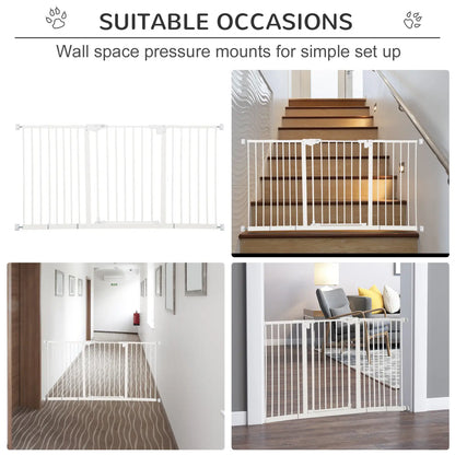 PawHut Dog Gate Stair Gate Pressure Fit Pets Barrier Auto Close for Doorway Hallway, 74-148cm Wide Adjustable