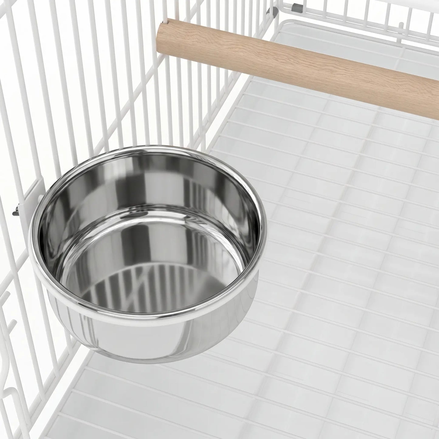 PawHut Bird Cage Foldable Portable Budgie Cage with Wooden Perch 2 Bowls for Travel, White