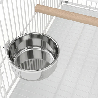PawHut Bird Cage Foldable Portable Budgie Cage with Wooden Perch 2 Bowls for Travel, White