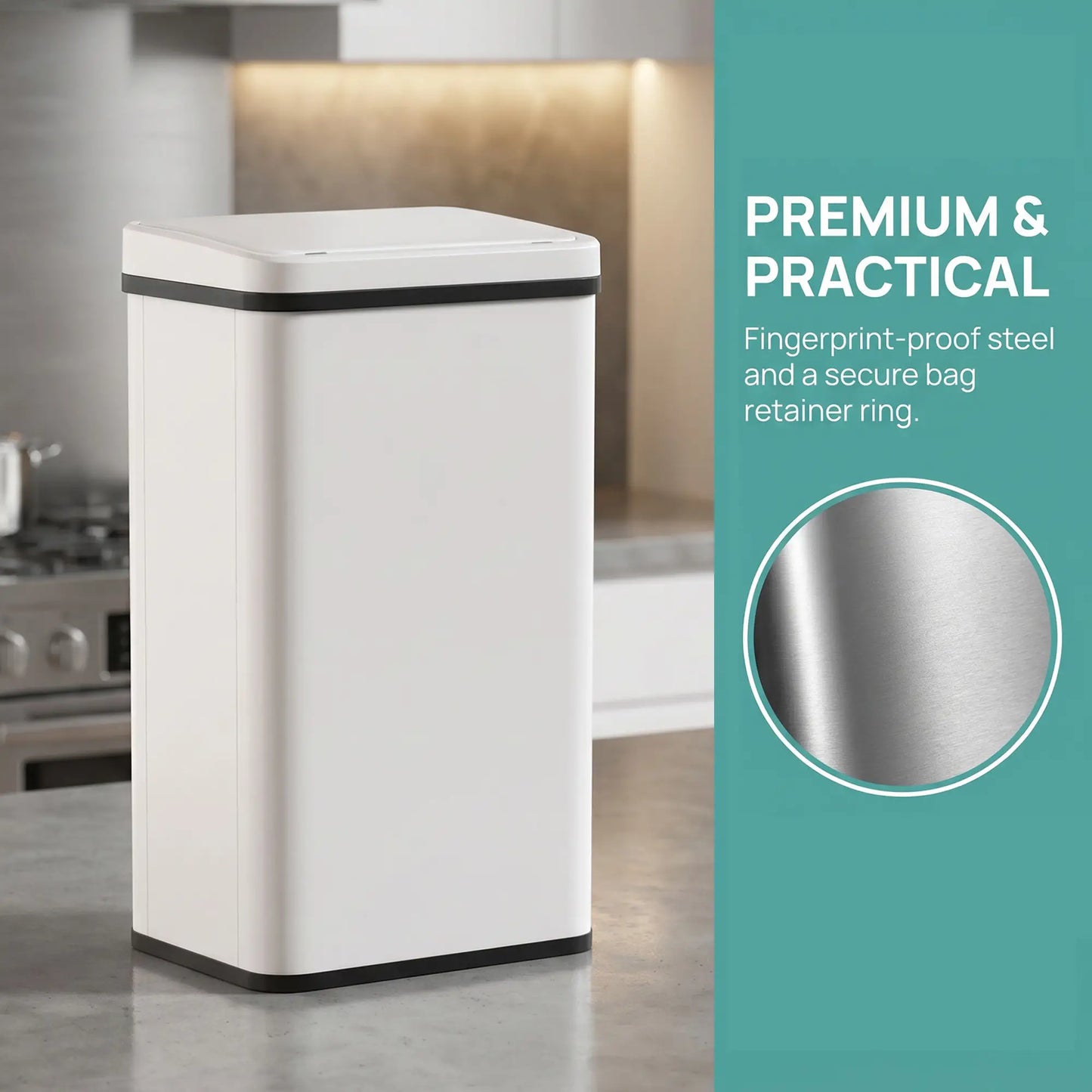 HOMCOM 50L Motion Sensor Kitchen Bin with Soft-Close Lid, Stainless Steel Automatic Touchless Bin, White