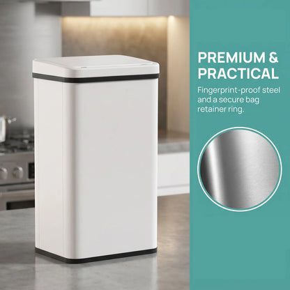 HOMCOM 50L Motion Sensor Kitchen Bin with Soft-Close Lid, Stainless Steel Automatic Touchless Bin, White