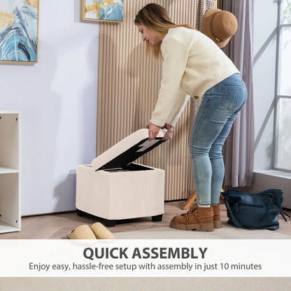 HOMCOM Storage Ottoman Bed End Bench, Corduroy Storage Chest Box with Wooden Legs, Beige
