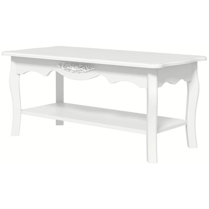HOMCOM White Coffee Table Wood Cocktail Tea Centre Table with Storage Shelf for Living Room