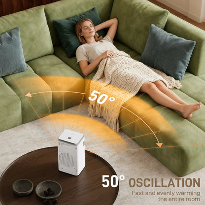 HOMCOM Ceramic Electric Heater, 1500W Fan Space Heater with 3 Modes, 24H Timer, Flame Effect, Oscillation, White